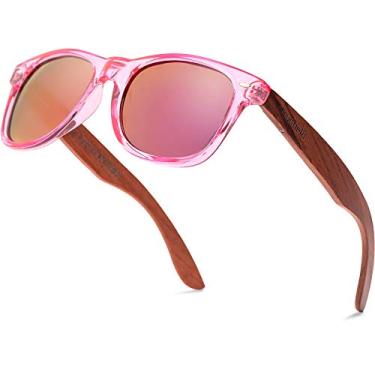 Imagem de Óculos de sol de madeira polarizados para homens e mulheres – Óculos de sol de madeira de bambu – Pesca dirigir golfe, Pc-pink, GOWOOD arm half clear s temple shwood 9five fox