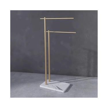 Imagem de porta-toalhas Toalheiro de banheiro, rack toalhas chão, luz, luxo, criativo, mármore, banheira, armazenamento, barra(Gold+White)