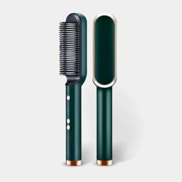 Imagem de Escova Pente Alisadora 5 em 1 Iônica Bivolt (110V/220V) | Seca, Alisa, Modela e Hidrata Profissionalmente | Cerâmica com 5 Temperaturas e Anti-Frizz. (Verde)
