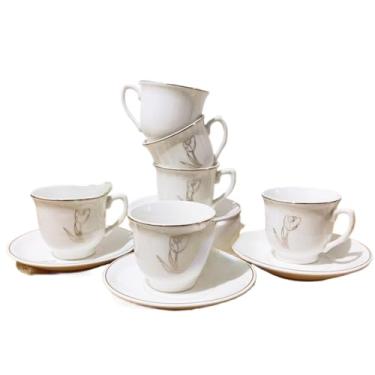 Imagem de Conjunto de Seis Requintadas XíCaras de Café em Porcelana Branca para Uso DiáRio, com Pires, Capacidade para 100 Ml.(X104 (95mL))