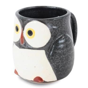 Imagem de Caneca de cerâmica japonesa Mino ware em forma de coruja (grande) feita no Japão (importação do Japão) CPM029 (preto fosco)