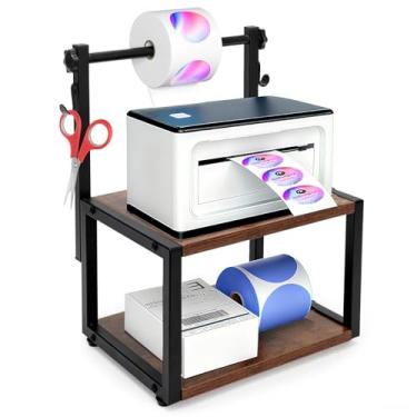 Imagem de GHWMYD Suporte de etiquetas para rolos e etiquetas dobráveis, dispensador de adesivos de madeira para impressora térmica de mesa e armazenamento de acessórios, suporte organizador de etiquetas