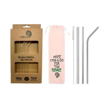 Imagem de Kit de Canudos Reutilizáveis 5 em 1 Inox shake 8mm Prata com Canudos d
