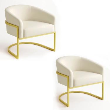 Imagem de Poltrona Sala Decorativa Industrial Dourada Kit 2 Arielle Suede Bege