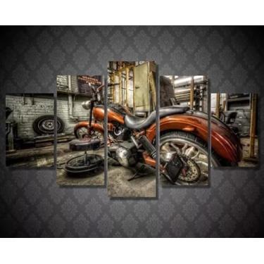 Imagem de Kit quadro decorativo 5 peças 95x60cm Moto Oficina Mosaico