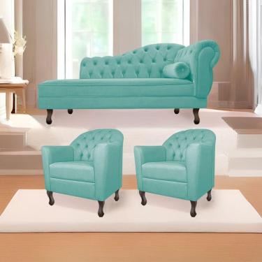 Imagem de Kit Diva 185Cm Lado Esquerdo E 02 Poltronas Julia Suede - Doce Sonho Móveis Azul Tiffany