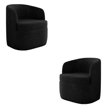 Imagem de Kit 2 Poltronas Decorativas Bel Sala De Estar Base Giratória Veludo Preto G33 - Gran Belo