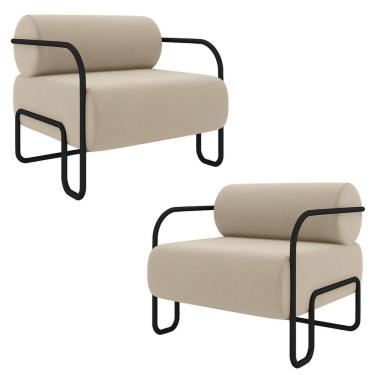 Imagem de Kit 2 Poltronas Decorativas Sala De Estar Polatsk Base Industrial De Ferro Veludo Bege G33