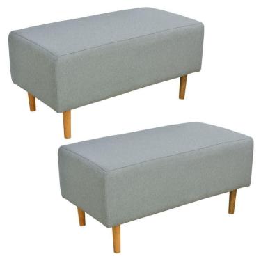 Imagem de Kit 02 Puffs Cléo W01 Pés Palito 90 Cm Linho Cinza Escuro