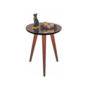 Imagem de Mesa De Canto Pés Palito Amadeirado Tampo Espelho Bronze 45cm Preto