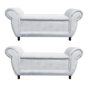 Imagem de Kit 02 Recamier Com Baú Itália Namoradeira Calçadeira Suede Cinza