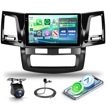 Imagem de 4 + 128 G Android estéreo automotivo para Toyota Hilux Fortuner 2005-2014 sem fio Carplay Android Auto Radio, unidade de cabeça de tela sensível ao toque de 23 cm com GPS Bluetooth Mirror Link WiFi FM