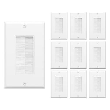 Imagem de VCE Placa de parede escovada, inserção de passagem de cabo para fios, alça de acesso de cabo de entrada única, soquete de parede para HDTV, HDMI, sistemas de home theater (pacote com 10, branco)