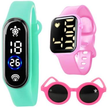 Imagem de relógio infantil digital prova dagua + oculos + bracelete colorida qua