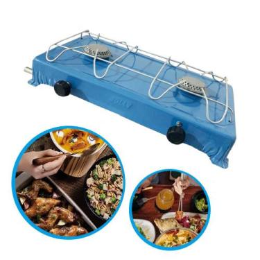 Imagem de Fogão portátil Camping Duas Bocas Gás Forno Fogareiro Caminhoneiro Via