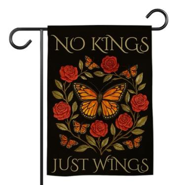Imagem de TODOLIA (30,5 cm x 45,7 cm) No Kings Just Wings Bandeira de jardim dupla face, borboleta monarca decoração ao ar livre bandeira de quintal casa varanda pátio, democracia democrata presente para