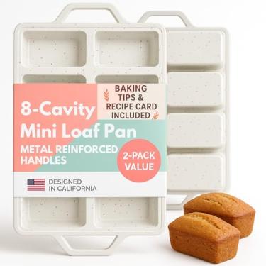 Imagem de BAKE BOSS Conjunto de 2 mini formas de silicone – moldes antiaderentes de 8 cavidades com alças reforçadas com metal – Formas de silicone sem BPA e resistentes ao odor para mini pão, bolos e bolo de