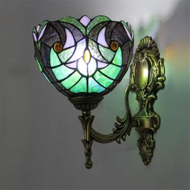 Imagem de Luminária de parede retrô americana LED de luxo europeia para sala de estar, quarto, escritório, casa de campo, hotel, restaurante, café, bar, corredor, com vidro colorido (Estilo 16)