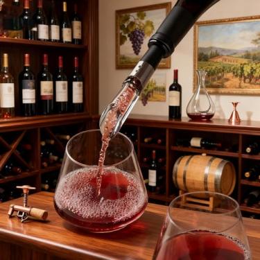 Imagem de Aerador e despejador de vinho, bico de aeração de aço inoxidável com base de silicone, design resistente a gotejamento para vinhos tintos e brancos, fácil de limpar