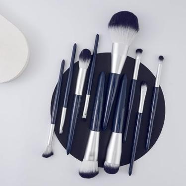 Imagem de Conjunto de pincéis de maquiagem – 10 peças de ferramentas de beleza azuis com cerdas sintéticas macias, fácil de limpar para base, pó e sombra