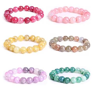 Imagem de Pulseira elástica com contas de sereia mística feita à mão de vidro redondo de 8 mm com contas foscas multicoloridas de 8 mm, pulseira elástica com contas de pedra da lua, para mulheres, meninas,