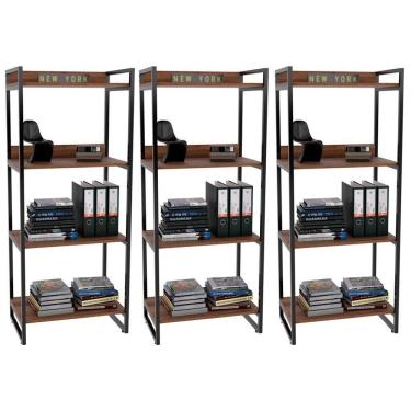 Imagem de Kit 3 Estantes Com 4 Prateleiras Escritório 146x60 Cm Nogal