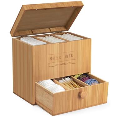 Imagem de Suporte de absorvente interno com tampa, organizadores de produtos femininos de bambu, caixa de armazenamento de almofadas para mulheres e meninas, guardanapos higiênicos, cotonetes, bolas de algodão