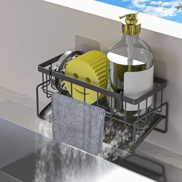 Imagem de Epritliber Suporte de esponja para pendurar adesivo, organizador de pia de cozinha, suporte de esponja de drenagem automática, dispensador de sabonete, aço inoxidável à prova de ferrugem, gancho de
