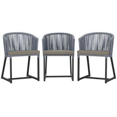 Imagem de 3 Cadeiras De Jantar Noronha Preta Corda Náutica E8 Trama Prata
