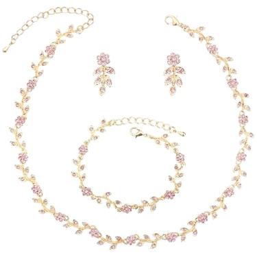Imagem de Conjunto de joias de noiva para mulheres, colar de camélia, brincos e pulseira com strass, liga de zinco, joias de casamento e eventos