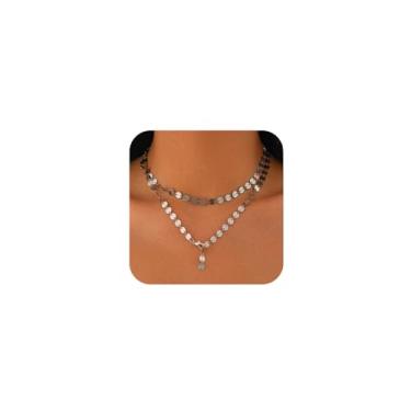Imagem de YNZGYBY Colar feminino com pingente de lariat em Y de disco de ouro longo, minimalista, prata, redondo, com contas, contas, fantasia, formatura, fantasia, joias, presentes, Large, Zinco, Sem Pedra