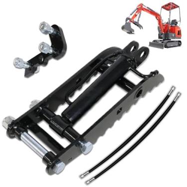 Imagem de Clipe de polegar hidráulico em forma de L para miniescavadeiras, pequeno escavador (0,8 a 3 toneladas), acessório hidráulico de polegar de 3 furos com 2 mangueiras hidráulicas, diâmetro do furo de 2,5