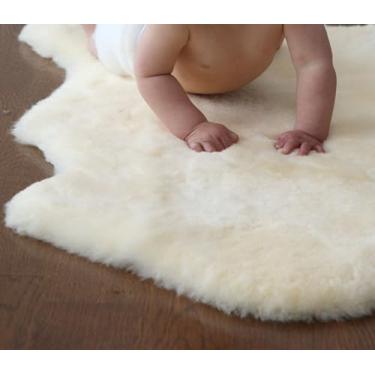 Imagem de WaySoft Tapete de pele de carneiro para bebê, certificado Oeko-Tex, tapete de berçário seguro e natural, 100% genuíno tapete de pele macia da Nova Zelândia