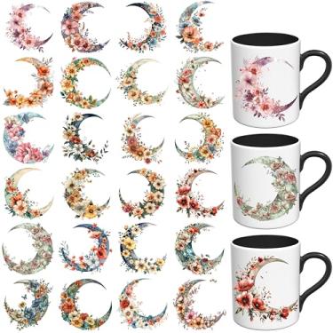 Imagem de Elewins Adesivos UV DTF de Halloween - 24 folhas floral lua UV DTF copo envoltório para canecas de café vidro, decalques UV DTF DIY para copos, esfregar à prova d'água em transferências para