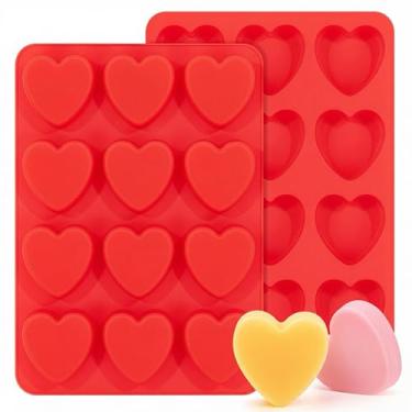 Imagem de Formas de bolo em forma de coração - 2 peças de molde de coração de silicone para assar, antiaderente e livre de BPA para bolos, sabonete artesanal, chocolate, geleia, doces e velas