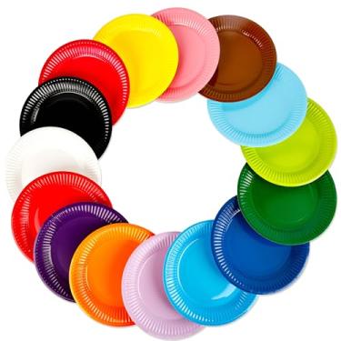 Imagem de Medanera 320 peças de pratos de papel coloridos a granel 17,8 cm descartáveis de arco-íris para suprimentos de festa, jantar, sobremesa, bolo, chá de bebê, festa de aniversário
