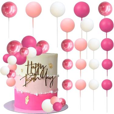 Imagem de Ephlyn 32 peças de topo de bolo colorido em forma de bola bolas de pérola enfeite de bolo de cupcake para festa de aniversário suprimentos de decoração de casamento branco rosa rosa vermelho