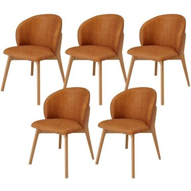 Imagem de Kit 05 Cadeiras De Jantar E Estar Living Estofada Mia L02 Couríssimo Canela - Lyam Decor