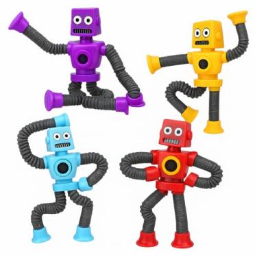 Imagem de Kit com 3 Robos Flexíveis Pop it, Brinquedo Anti Estresse com LED, Puxa, Gruda e Estica