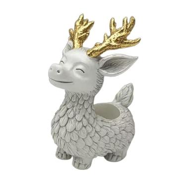 Imagem de RNXRZANK Vaso de Resina em Formato de Veado, Ideal para Decoração de Bonsai, Arte em Forma de Vaso de Flores Ou Floreira, Perfeito para Quintal, Pátio Ou, Rena Branca, Tamanho real