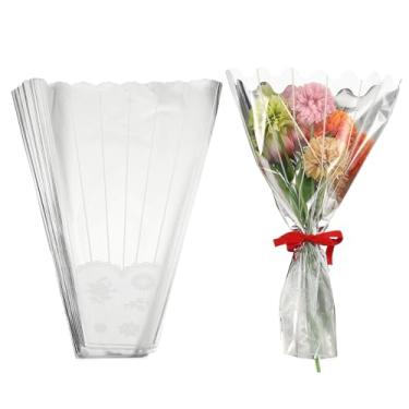 Imagem de YELARXI Sacos de embrulho de flores transparentes, bolsa de embalagem de flores à prova d'água, mangas buquê com renda - adequado para (suprimentos para floristas/arranjos florais), 15,7 x 3,9 x 19,7