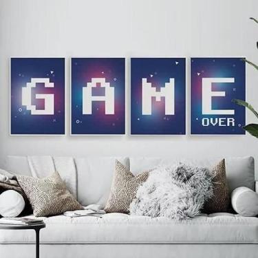 Imagem de Kit 4 Quadros Gamer Game Over Roxo 45X34Cm - Com Vidro - Quadros On-Li