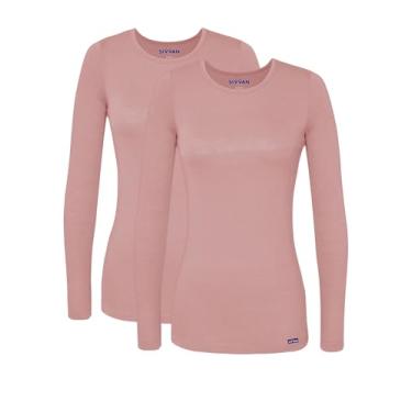Imagem de Camiseta feminina de manga comprida e confortável da Sivvan/pacote com 2, Blush, 3X-Large