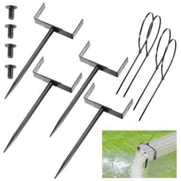 Imagem de WYSIWYKA Suporte de calha preto para água da chuva com alça, suporte ajustável de ferro galvanizado resistente, âncora à prova de ferrugem para suporte de tubos, para gramado, quintal e uso industrial