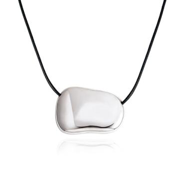 Imagem de Dr's gift Colar de feijão grosso banhado a ouro 14 K para mulheres, colar grande com pingente de declaração e pingente preto dourado, Medium, Metal, Sem Pedra Preciosa