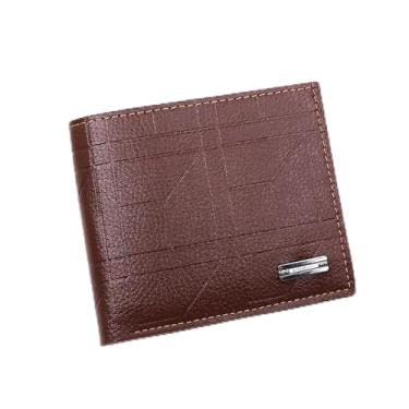 Imagem de Carteira masculina com porta-moedas, carteira masculina dobrável com porta-cartão de crédito, carteira masculina de couro sintético com clipe para dinheiro, marrom claro