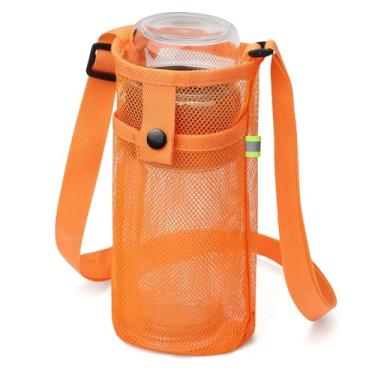 Imagem de Suporte de garrafa de água com alça de ombro ajustável bolsa de garrafa de água de malha para caminhadas, esportes e caminhadas, Laranja, laranja