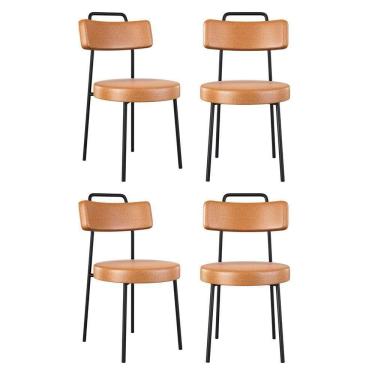 Imagem de Kit 04 Cadeiras Sala De Jantar Kobe Estofada Com Encosto Couríssimo Whisky - Abmaza