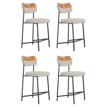 Imagem de Kit 04 Banquetas Médias Cozinha Lila Couríssimo Whisky Linho Cinza - Abmaza