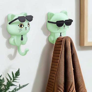 Imagem de Ganchos de parede em forma de gato, ganchos de casaco adesivos, porta-chaves, adesivo criativo para chave de gato, decoração de parede utilitária de armazenamento doméstico para pendurar chapéu, chave